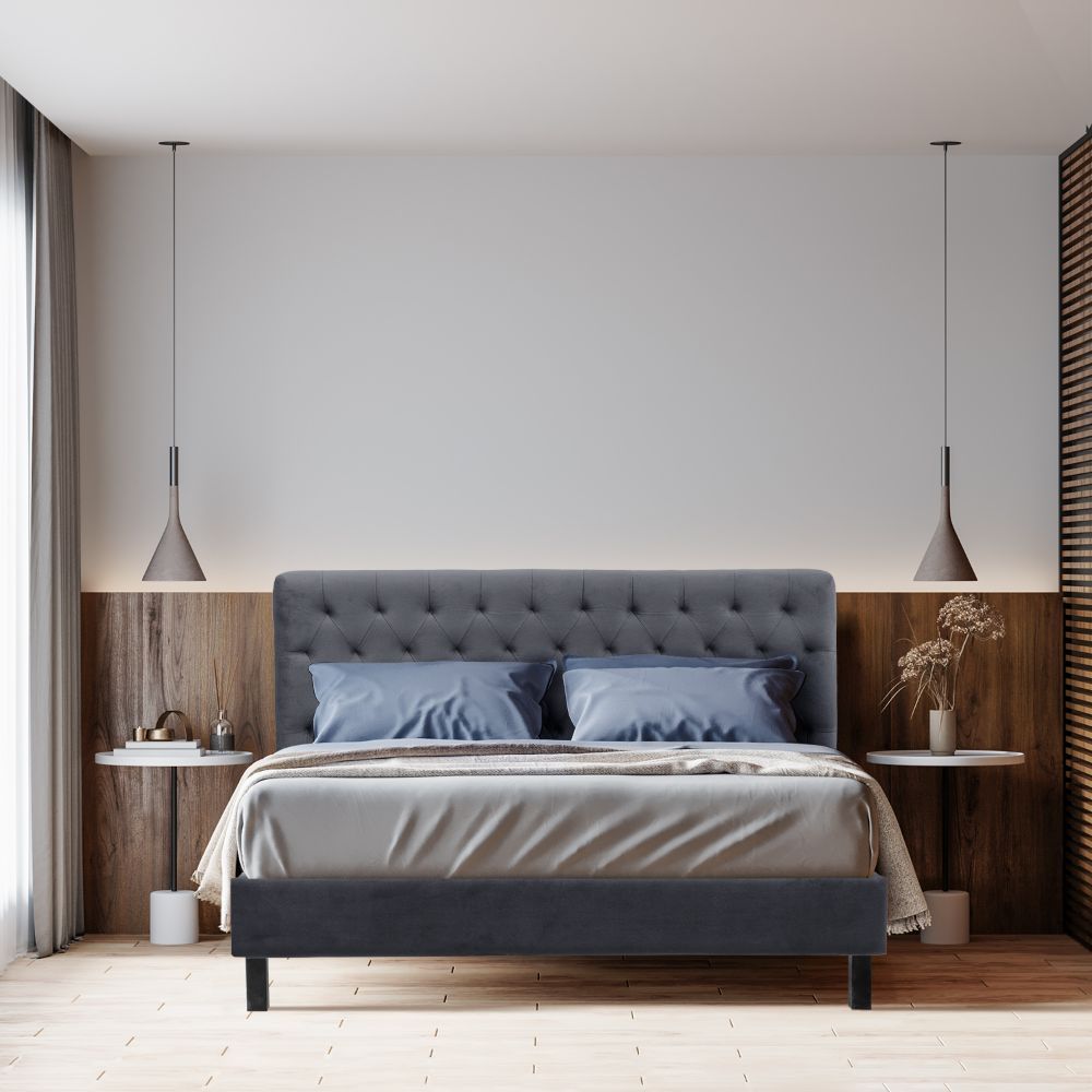 Wakefit Solis Upholstered Queen Bed without Storage (velvet space grey)
